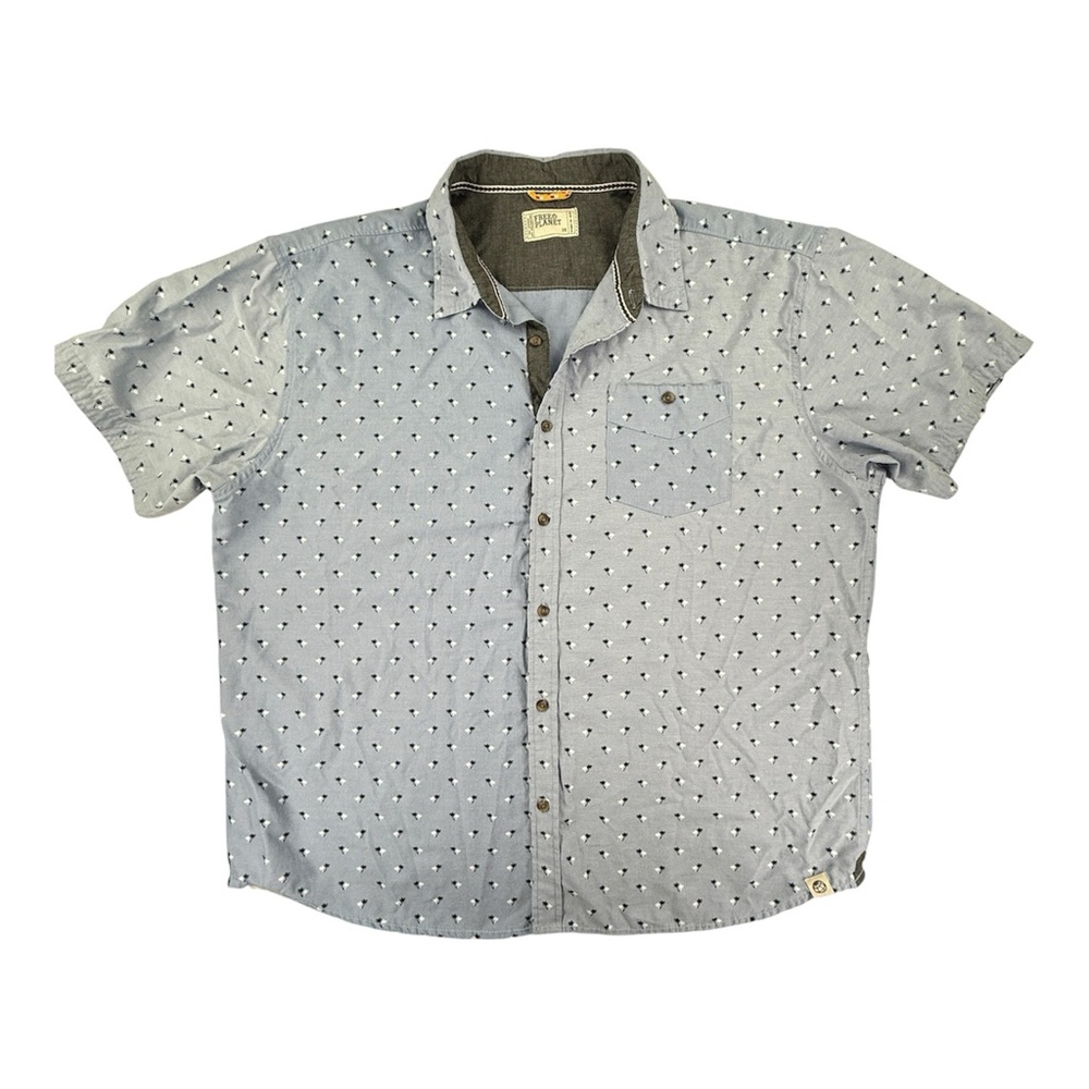 Free Planet Hawaiian Shirt Blue Palm Trees Button Up Short Sleeve Beach